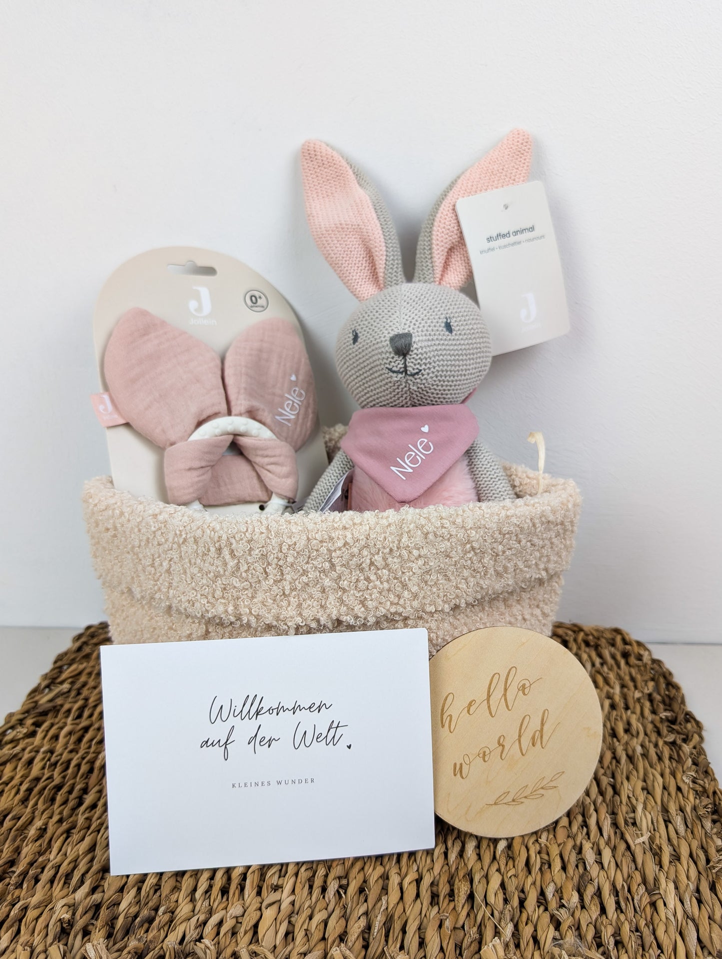 Personalisiertes Geschenkkörbchen | Rosa | Geschenk zur Geburt | Taufe