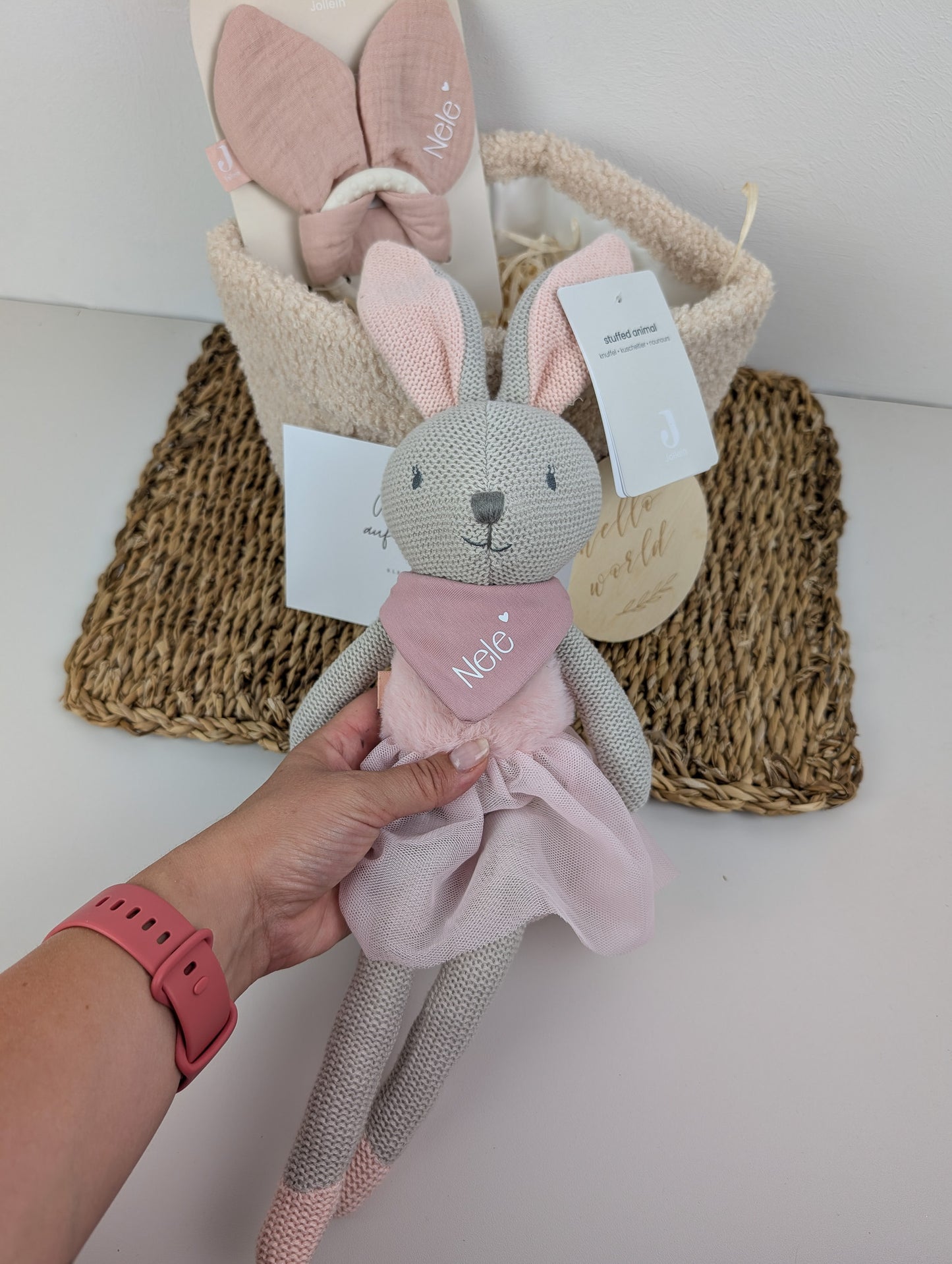 Personalisiertes Geschenkkörbchen | Rosa | Geschenk zur Geburt | Taufe